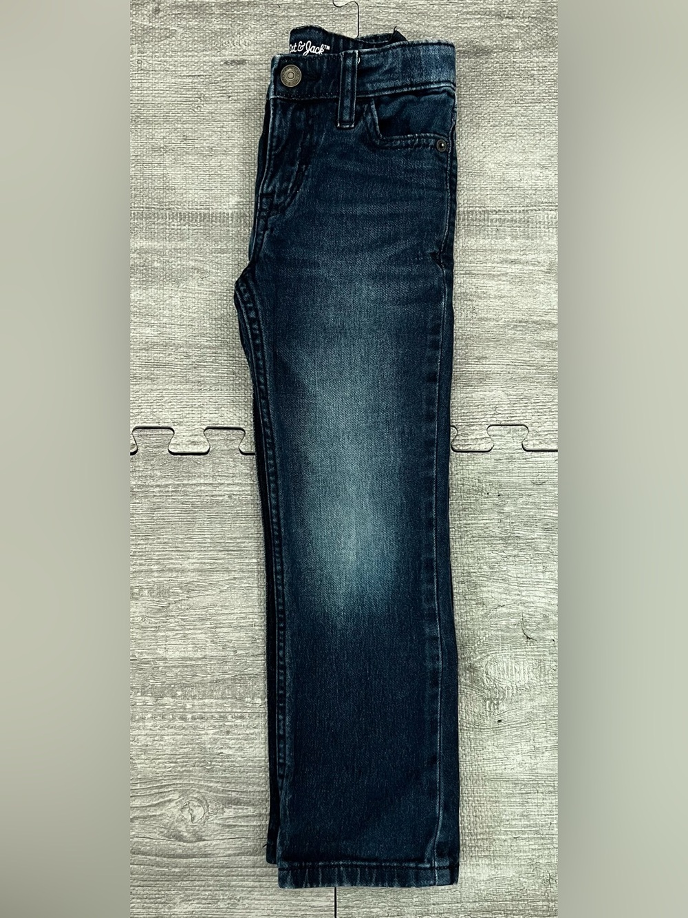 Cat & Jack Boys Straight Blue Denim Jeans Size 5 Solid Stretch Pockets